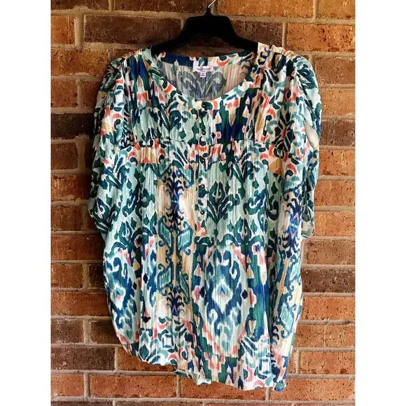 Westbound Women's Blue Geometric Round Neck Short Sleeve Blouse Size 3X NWT - Picture 2 of 5